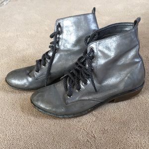 Metallic gray combat boots